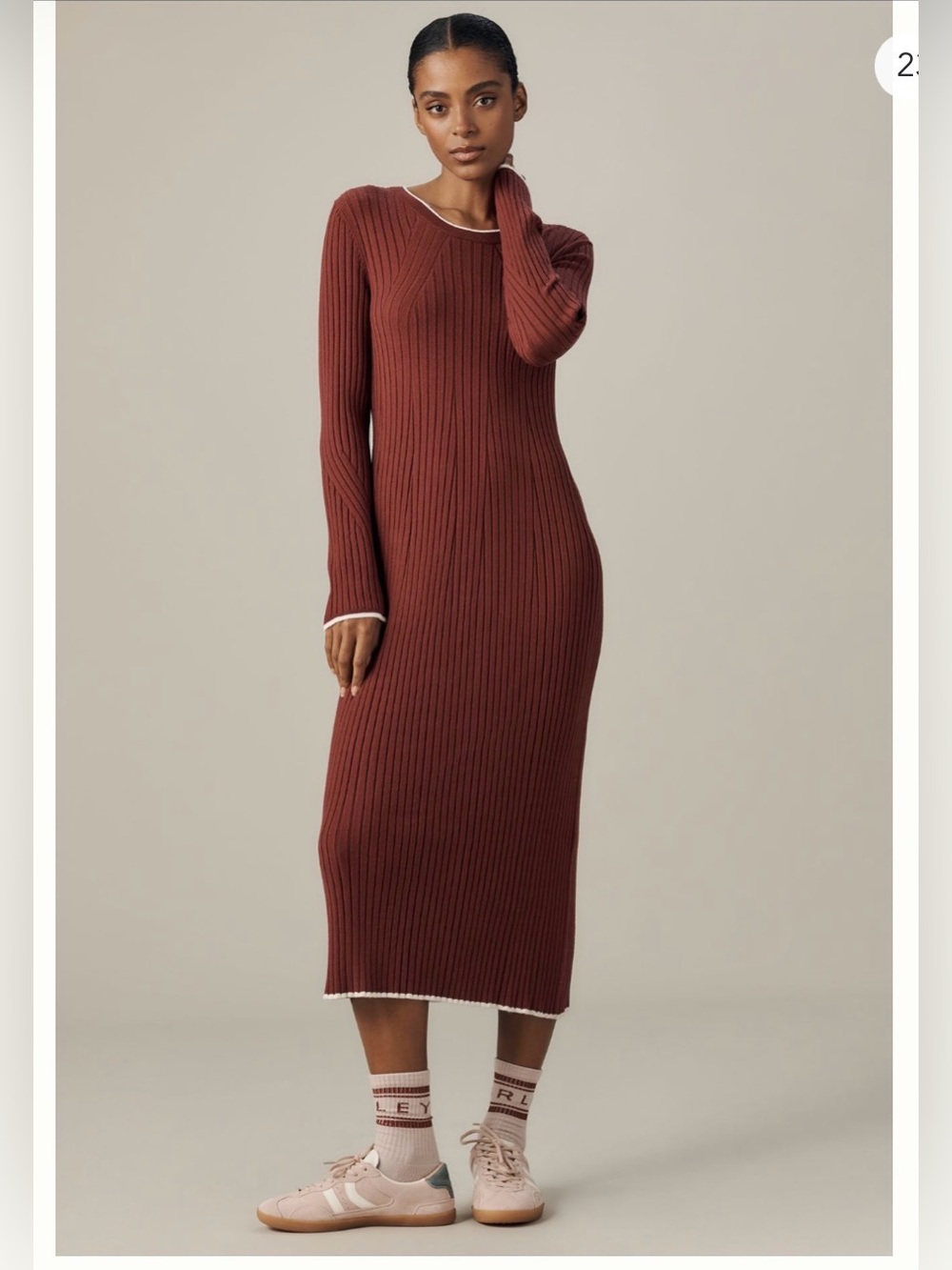 New With Tags Varley Xander Long Sleeve Rib Knit Midi Dress Sz M